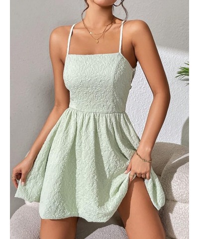 Women's High Waist Spaghetti Strap Jacquard Lace Up Backless Cami Mini Dress Green $19.32 Dresses