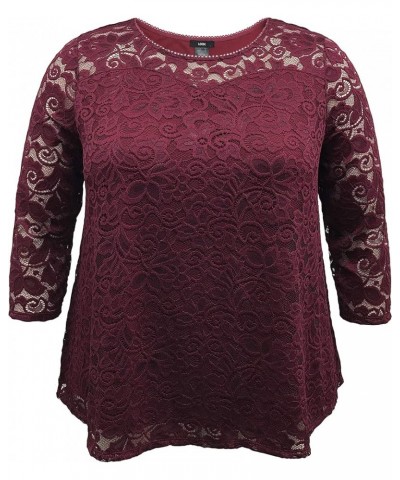 Women's Plus Size Lace Top (1X-5X) 3/4 Sleeve / Burgundy $12.74 Blouses