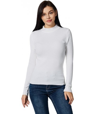 Ribbed Turtleneck for Women – Lightweight Women's Sweater Tops - Slim Fit White $13.51 Sweaters