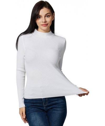 Ribbed Turtleneck for Women – Lightweight Women's Sweater Tops - Slim Fit White $13.51 Sweaters