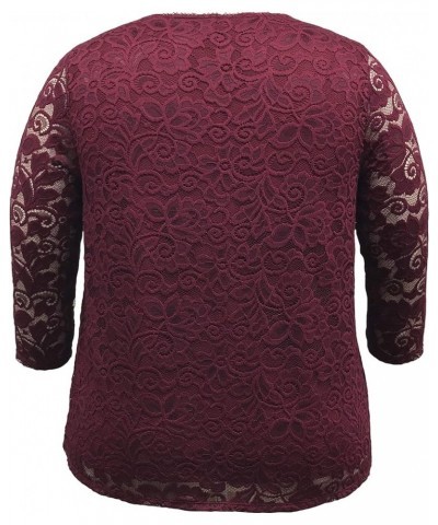 Women's Plus Size Lace Top (1X-5X) 3/4 Sleeve / Burgundy $12.74 Blouses