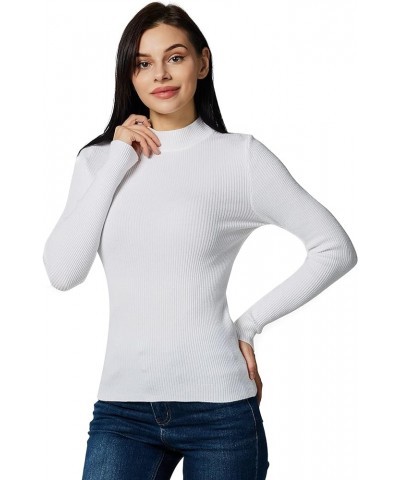 Ribbed Turtleneck for Women – Lightweight Women's Sweater Tops - Slim Fit White $13.51 Sweaters