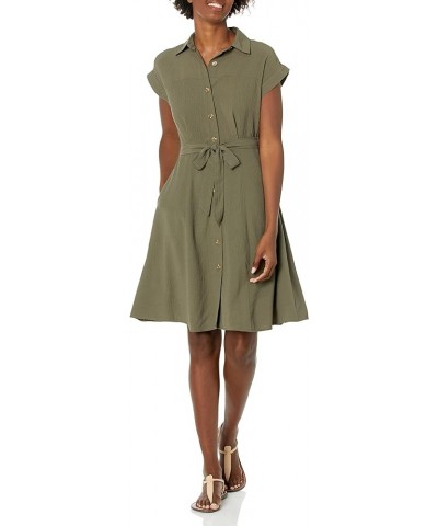 Women's Collar W/Belt Faux Wrap Dress Caper $20.62 Dresses