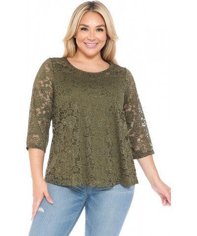 Women's Plus Size Lace Top (1X-5X) 3/4 Sleeve / Burgundy $12.74 Blouses