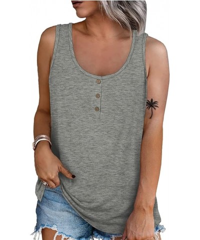 Large Size Tank Tops for Women Solid Color Summer Sleeveless Henley T-Shirts Tops Casual Button Down Tunics Shirts Gray-a $8....