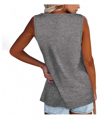 Large Size Tank Tops for Women Solid Color Summer Sleeveless Henley T-Shirts Tops Casual Button Down Tunics Shirts Gray-a $8....