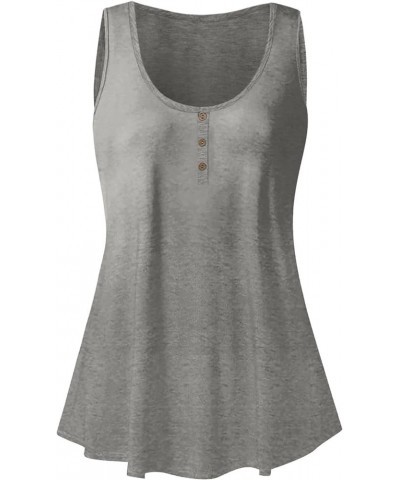 Large Size Tank Tops for Women Solid Color Summer Sleeveless Henley T-Shirts Tops Casual Button Down Tunics Shirts Gray-a $8....