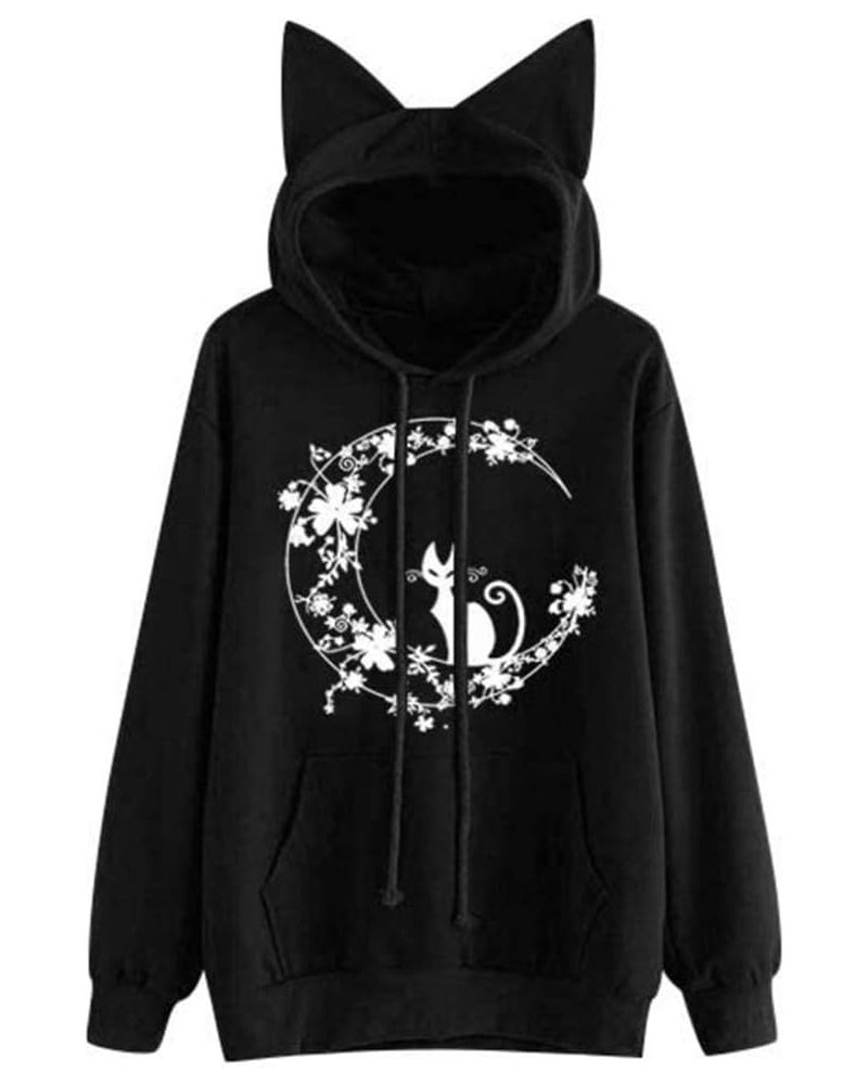 Teen Girls Hoodies 2022 Winter Loose Cat Ear Long Sleeve Hooded Sweatshirt Womens Hooded Pullover Blouse Tops D-black $3.50 O...