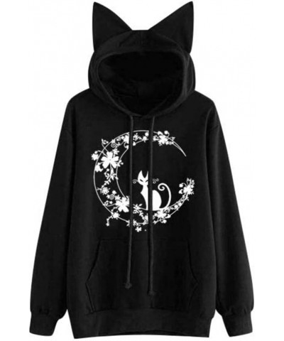 Teen Girls Hoodies 2022 Winter Loose Cat Ear Long Sleeve Hooded Sweatshirt Womens Hooded Pullover Blouse Tops D-black $3.50 O...