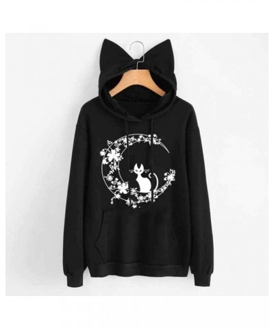 Teen Girls Hoodies 2022 Winter Loose Cat Ear Long Sleeve Hooded Sweatshirt Womens Hooded Pullover Blouse Tops D-black $3.50 O...