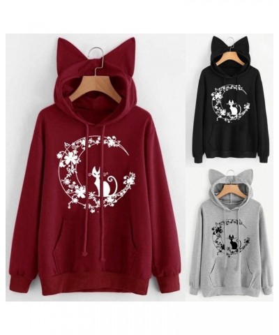 Teen Girls Hoodies 2022 Winter Loose Cat Ear Long Sleeve Hooded Sweatshirt Womens Hooded Pullover Blouse Tops D-black $3.50 O...