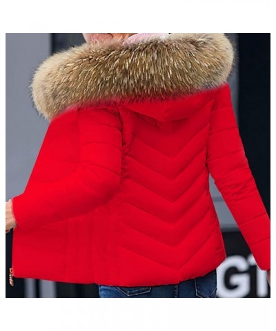 Puffer Jacket Womens Plus Size Winter Quilted Jacket Long Sleeve Zip Up Hooded Down Coat Winter Outerwear With Pockets Red $2...