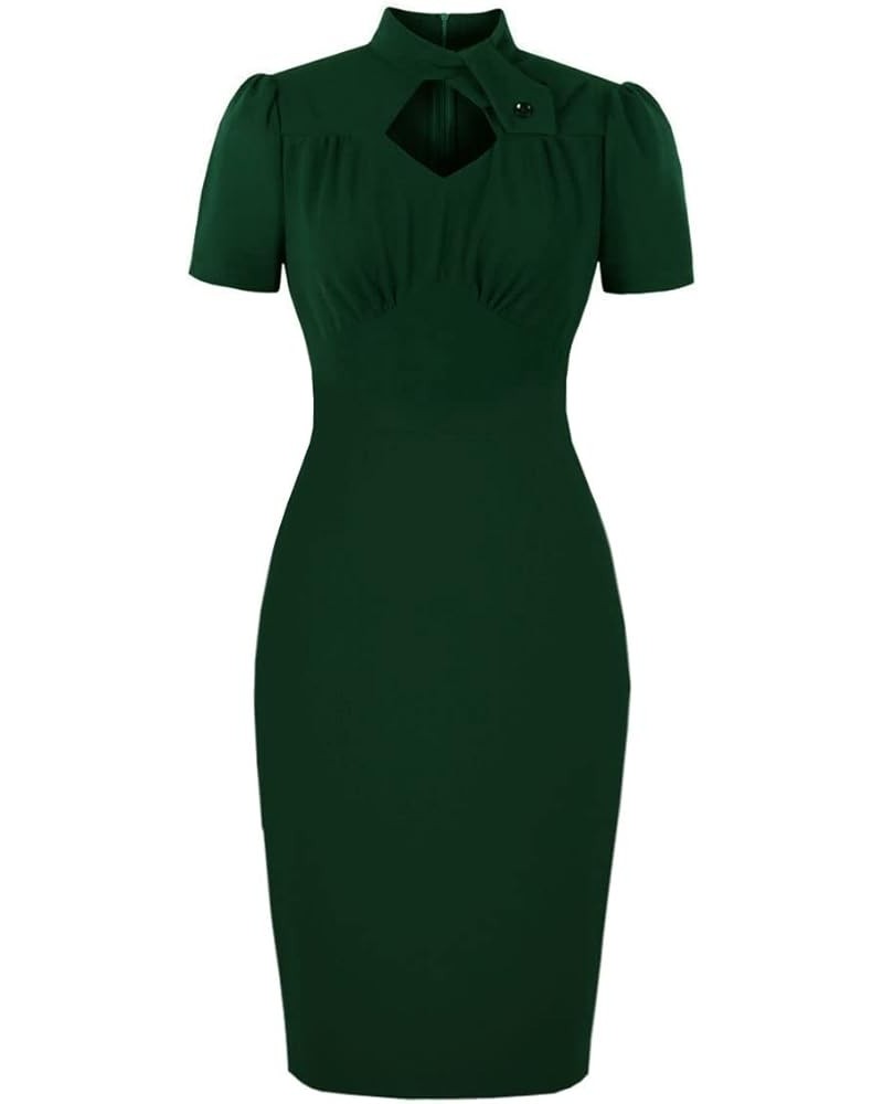 Women's Cutout O Neck Wear to Work Cocktail Vintage Pencil Dress Dark Green $10.79 Dresses