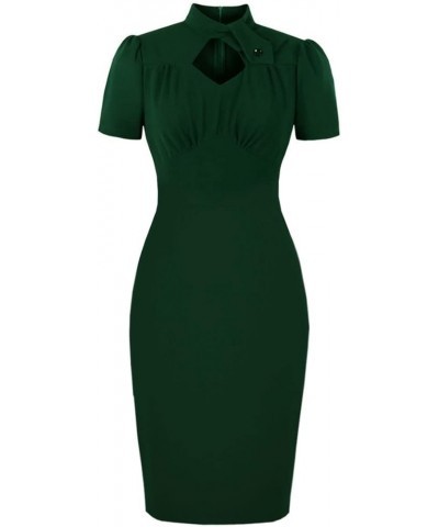 Women's Cutout O Neck Wear to Work Cocktail Vintage Pencil Dress Dark Green $10.79 Dresses