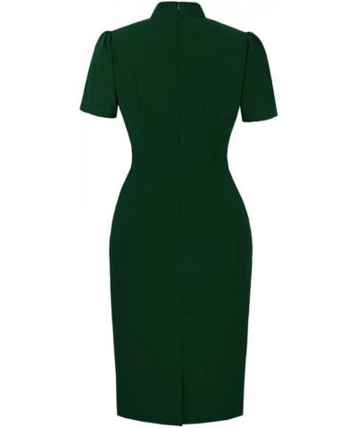 Women's Cutout O Neck Wear to Work Cocktail Vintage Pencil Dress Dark Green $10.79 Dresses