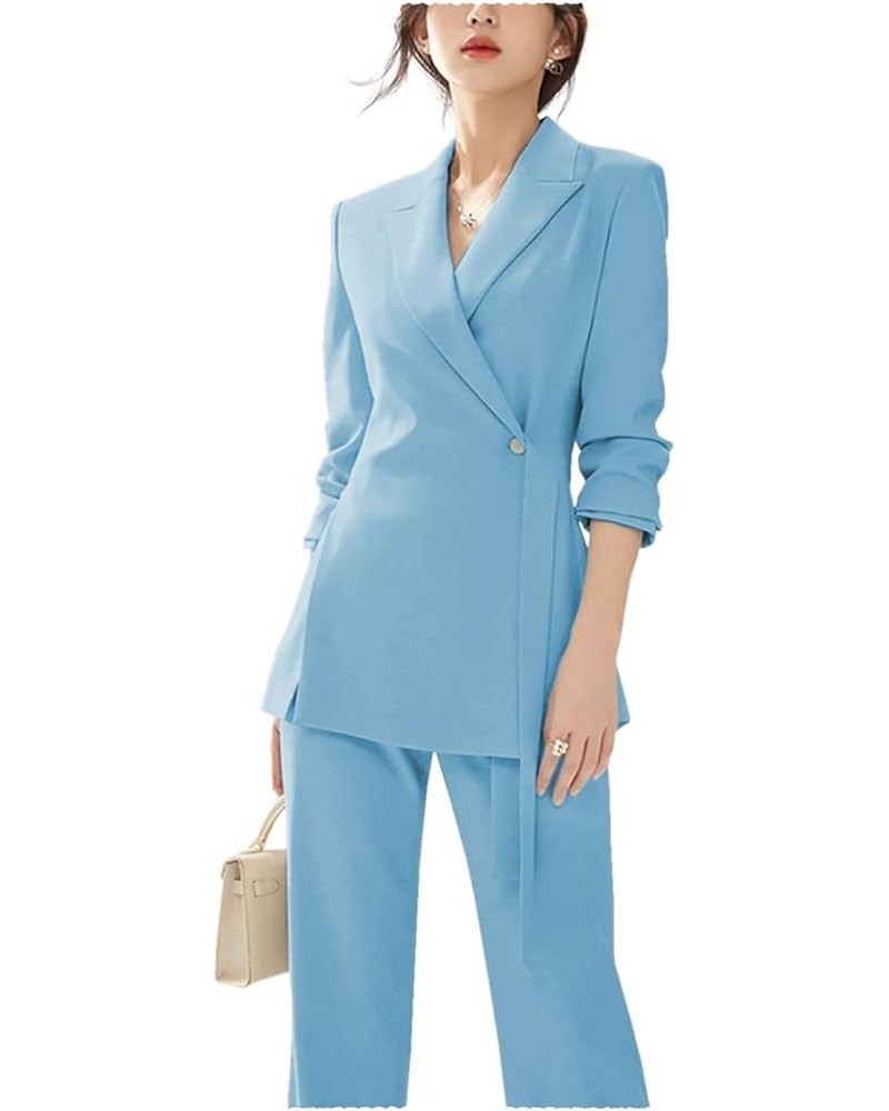 Women's Two Piece Long Sleeve Suits One Button Blazer and Work Pant Elegant Suit for Women Light Blue $38.68 Suits