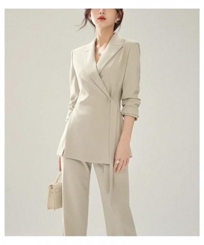 Women's Two Piece Long Sleeve Suits One Button Blazer and Work Pant Elegant Suit for Women Light Blue $38.68 Suits