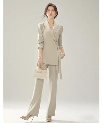 Women's Two Piece Long Sleeve Suits One Button Blazer and Work Pant Elegant Suit for Women Light Blue $38.68 Suits