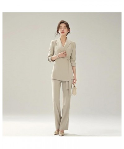 Women's Two Piece Long Sleeve Suits One Button Blazer and Work Pant Elegant Suit for Women Light Blue $38.68 Suits