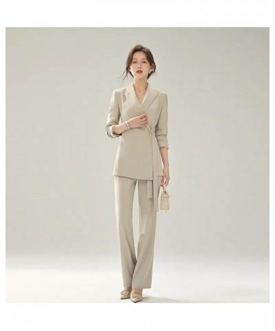 Women's Two Piece Long Sleeve Suits One Button Blazer and Work Pant Elegant Suit for Women Light Blue $38.68 Suits