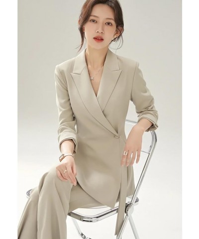 Women's Two Piece Long Sleeve Suits One Button Blazer and Work Pant Elegant Suit for Women Light Blue $38.68 Suits