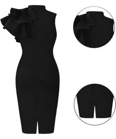 Women's Cocktail Bodycon Ruffle Sleeveless Formal Mini Pencil Dress Black $17.84 Dresses