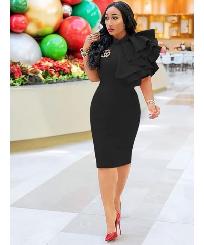 Women's Cocktail Bodycon Ruffle Sleeveless Formal Mini Pencil Dress Black $17.84 Dresses