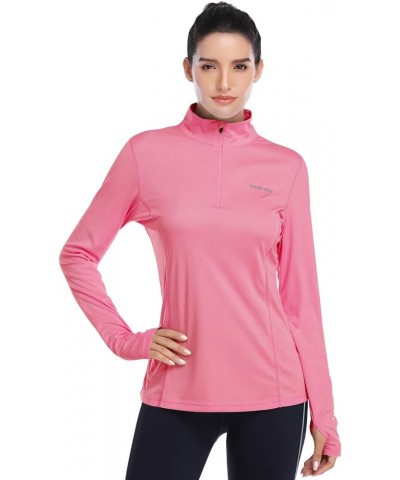 Womens UPF 50+ Sun Protection Tops Long Sleeve Half-Zip Thumb Hole Outdoor Performance Workout Shirt Pink $11.99 Activewear