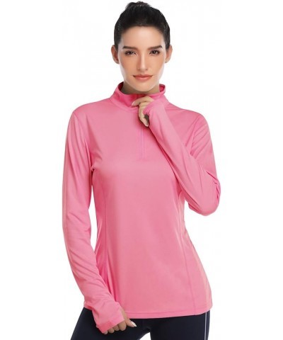 Womens UPF 50+ Sun Protection Tops Long Sleeve Half-Zip Thumb Hole Outdoor Performance Workout Shirt Pink $11.99 Activewear