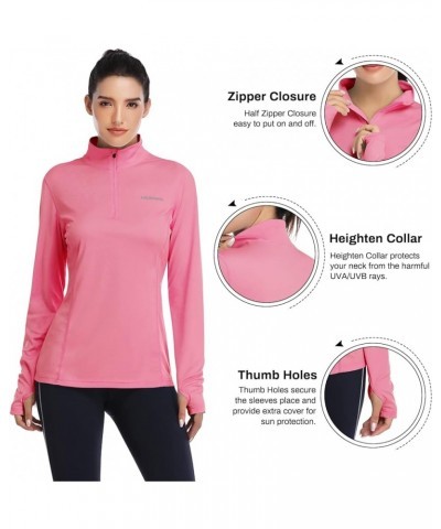 Womens UPF 50+ Sun Protection Tops Long Sleeve Half-Zip Thumb Hole Outdoor Performance Workout Shirt Pink $11.99 Activewear