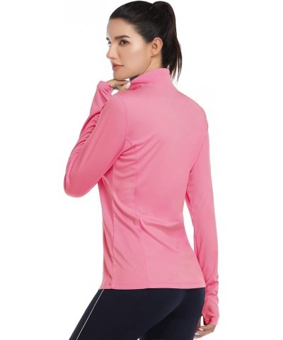 Womens UPF 50+ Sun Protection Tops Long Sleeve Half-Zip Thumb Hole Outdoor Performance Workout Shirt Pink $11.99 Activewear