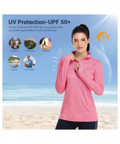 Womens UPF 50+ Sun Protection Tops Long Sleeve Half-Zip Thumb Hole Outdoor Performance Workout Shirt Pink $11.99 Activewear