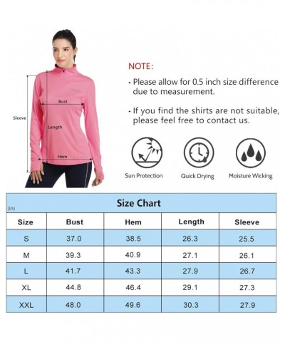 Womens UPF 50+ Sun Protection Tops Long Sleeve Half-Zip Thumb Hole Outdoor Performance Workout Shirt Pink $11.99 Activewear