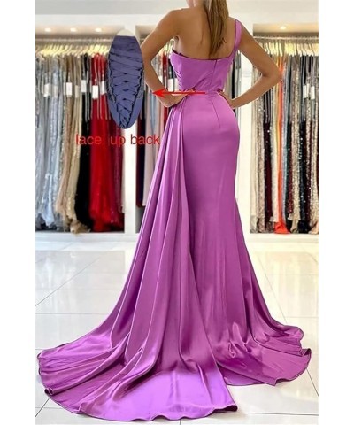 One Shoulder Mermaid Bridesmaid Dresses for Wedding Bodycon Satin Formal Prom Dresses 2023 with Slit Royal-blue $24.50 Dresses