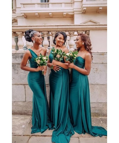 One Shoulder Mermaid Bridesmaid Dresses for Wedding Bodycon Satin Formal Prom Dresses 2023 with Slit Royal-blue $24.50 Dresses