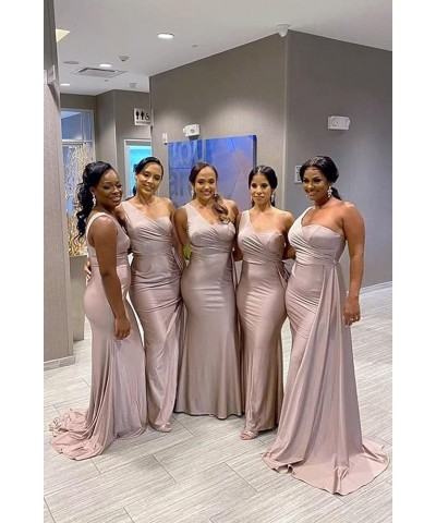 One Shoulder Mermaid Bridesmaid Dresses for Wedding Bodycon Satin Formal Prom Dresses 2023 with Slit Royal-blue $24.50 Dresses