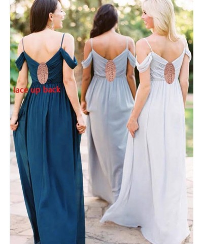 Women's Off Shoulder Long Bridesmaid Dresses Chiffon V Neck Formal Dress with Slit Wedding Party Gowns Dusty Rose $22.00 Dresses