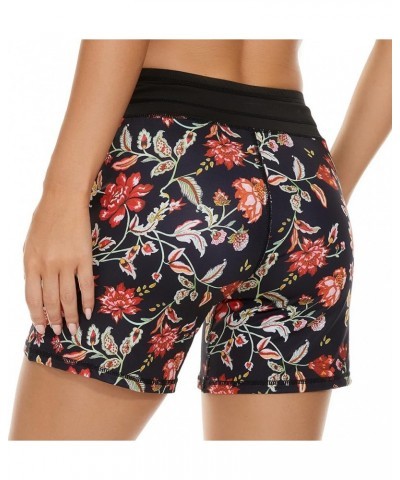 Women's Workout Hiking Shorts Running Athletic Gym Shorts with Pockets Black Red Flower $10.08 Activewear