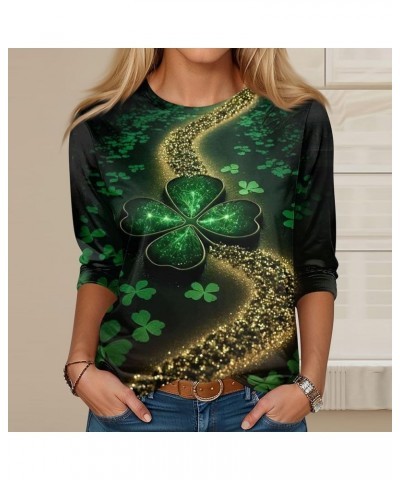 Three Quarter Sleeve Tops Ladies Shirt St.Patrick's Printed Blouse Basic Tunic Round Neck 2024 Spring Tee Loose Tunic 4-black...