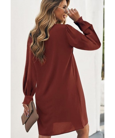 Womens V Neck Long Sleeve Shift Dress Casual Summer Loose Flowy Tunic Shirt Dresses A Brown $18.89 Dresses