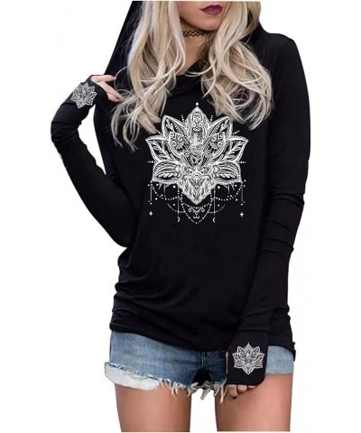 Long Sleeve Hoodie T Shirts for Women Casual Loose-Fit Hoodie Shirt Gothic Novelty Graphic Pullover Tee Tops Mandala Black $1...