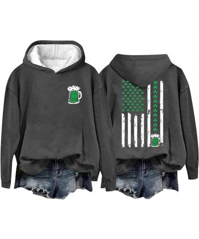 Women's Cheers St. Patrick's Day Shamrock Graphic Sweatshirt American Flag Print Hoodie Long Sleeve Clover Pullover 28- Ameri...