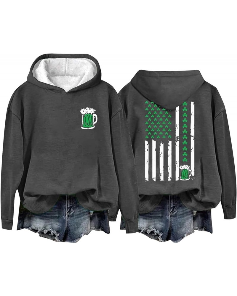 Women's Cheers St. Patrick's Day Shamrock Graphic Sweatshirt American Flag Print Hoodie Long Sleeve Clover Pullover 28- Ameri...