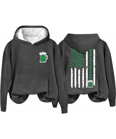 Women's Cheers St. Patrick's Day Shamrock Graphic Sweatshirt American Flag Print Hoodie Long Sleeve Clover Pullover 28- Ameri...