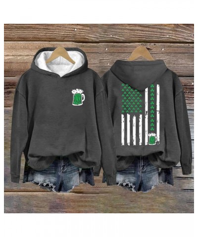 Women's Cheers St. Patrick's Day Shamrock Graphic Sweatshirt American Flag Print Hoodie Long Sleeve Clover Pullover 28- Ameri...