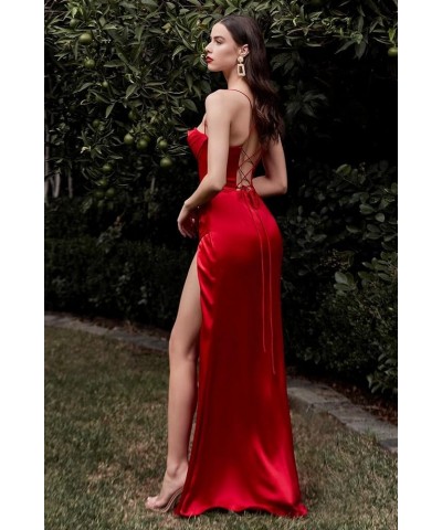 Halter Satin Prom Dresses with Slit 2023 Long Bridesmaid Dress for Women Formal Evening Party Gowns Wine $29.82 Dresses