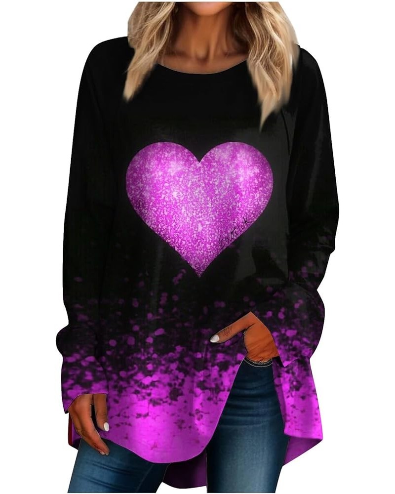 Workout Tops For Women, Valentine Shirts For Women Long Sleeve Shirt Spring Sweatshirt Heart Graphic Blouse Dressy 3-light Pu...