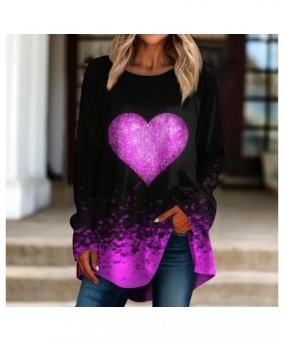 Workout Tops For Women, Valentine Shirts For Women Long Sleeve Shirt Spring Sweatshirt Heart Graphic Blouse Dressy 3-light Pu...