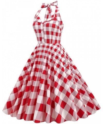 Women's Vintage 1950s Dress Retro Polka Dot 50s 60s Halter Dress Hepburn Cocktail Swing Party Rockabilly Dresses Gowns Red Pl...