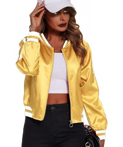 Women's Bomber Jacket Lightweight Zip Up Jacket Casual Striped Jacket Coat Outerwear Windbreaker with Pockets Golden $25.79 J...